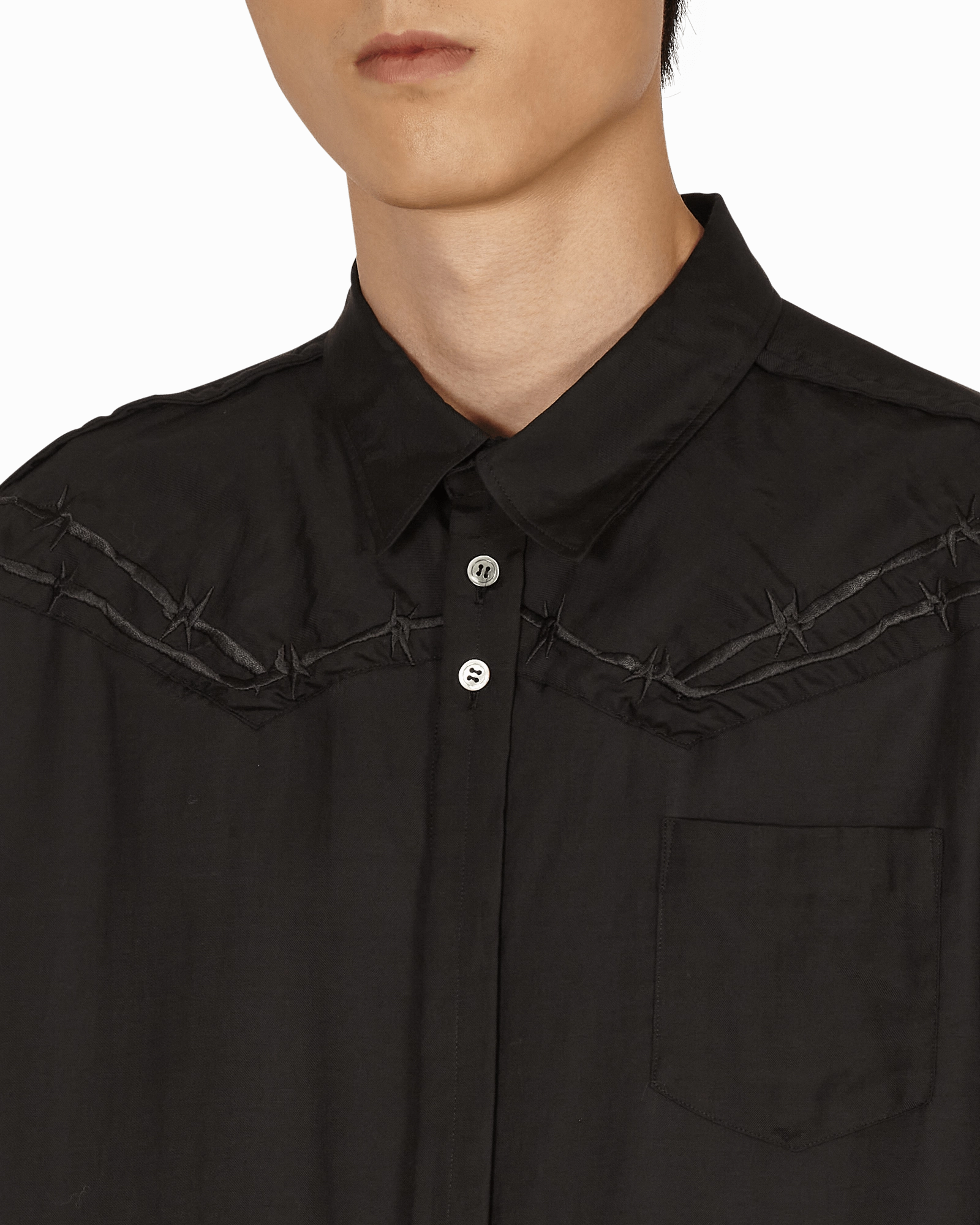 Barbed Wire Embroidered Shirt Black