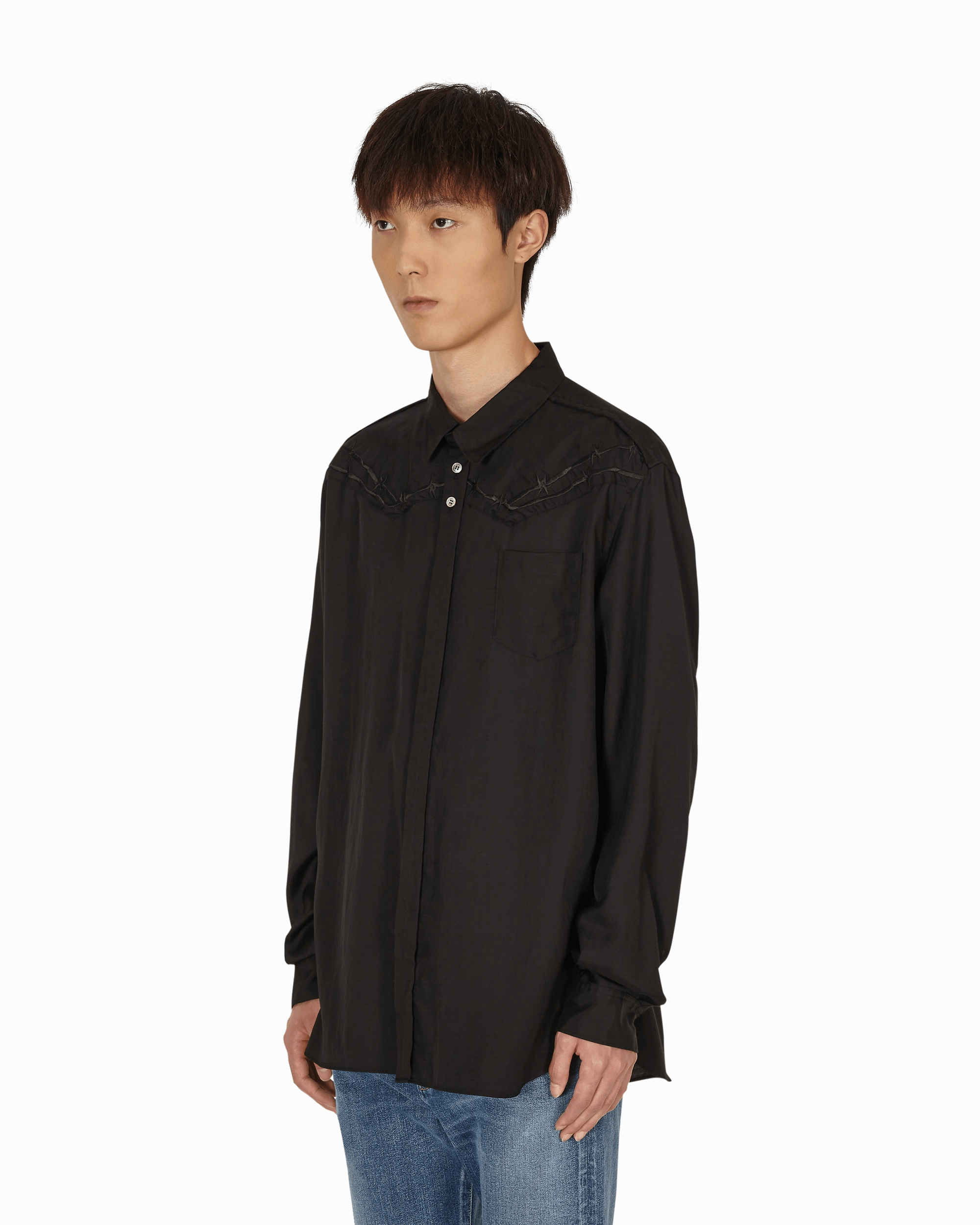Barbed Wire Embroidered Shirt Black