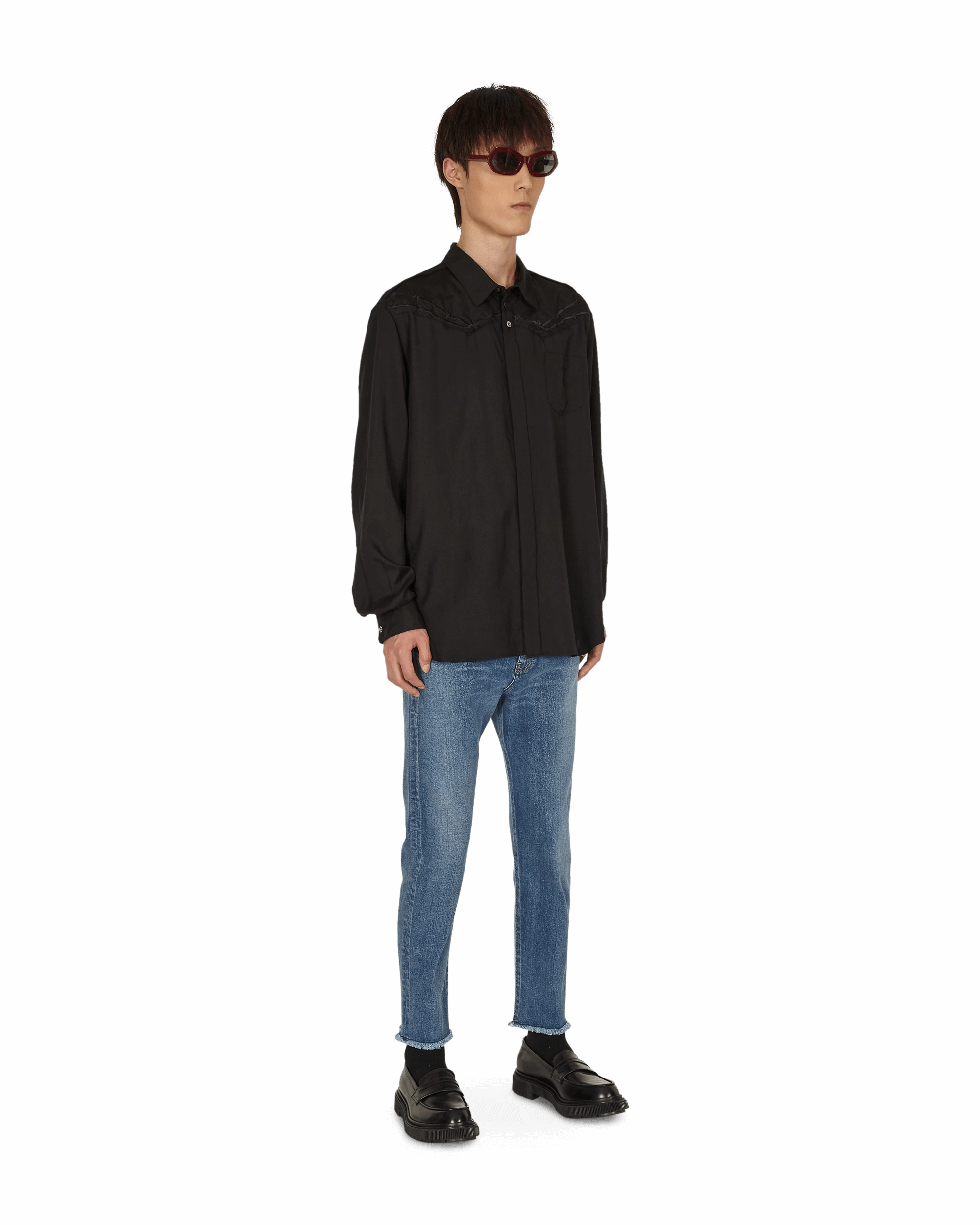 Barbed Wire Embroidered Shirt Black