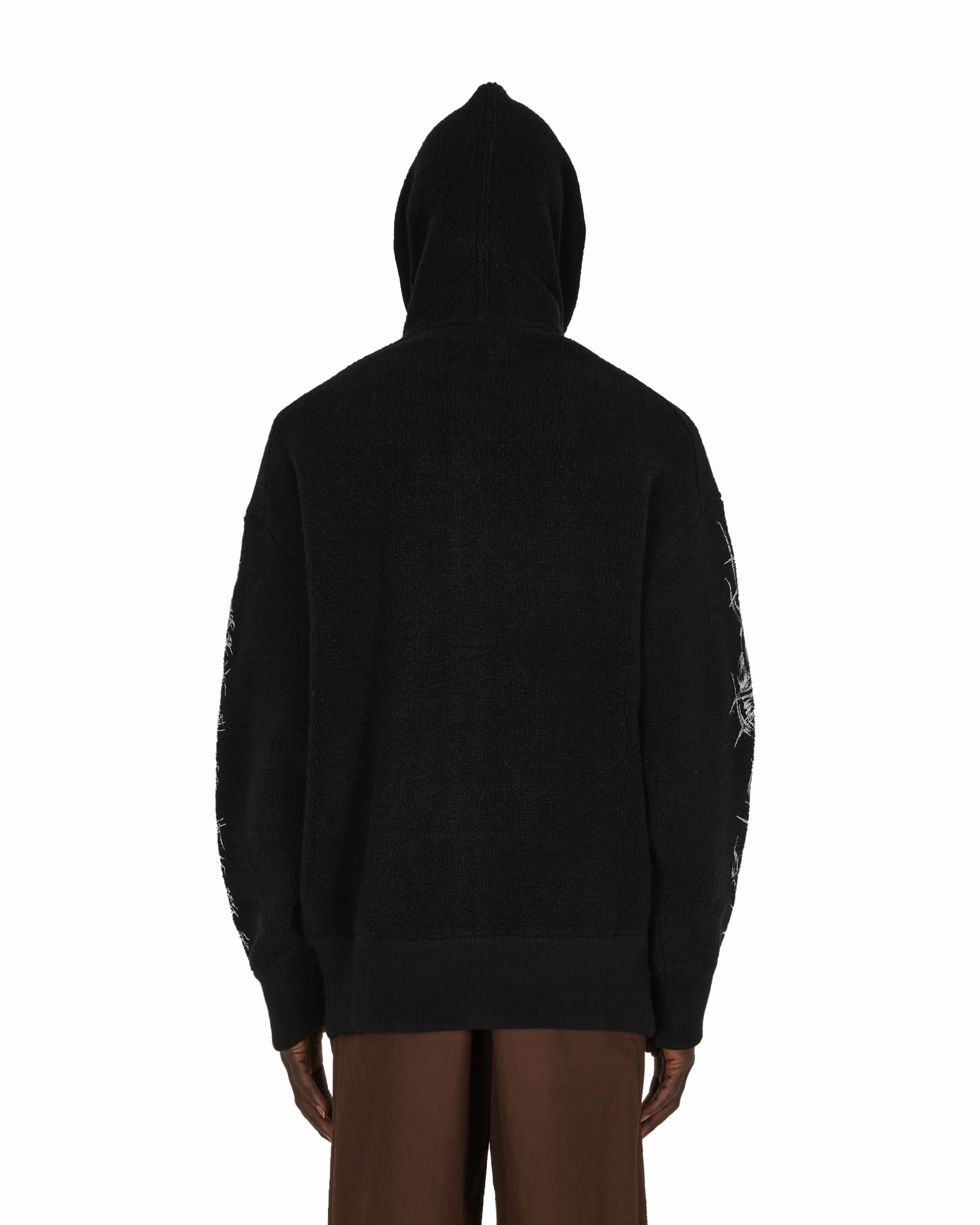 Barbed Wire Printed Hooded Zip Sweater Black