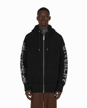 Barbed Wire Printed Hooded Zip Sweater Black