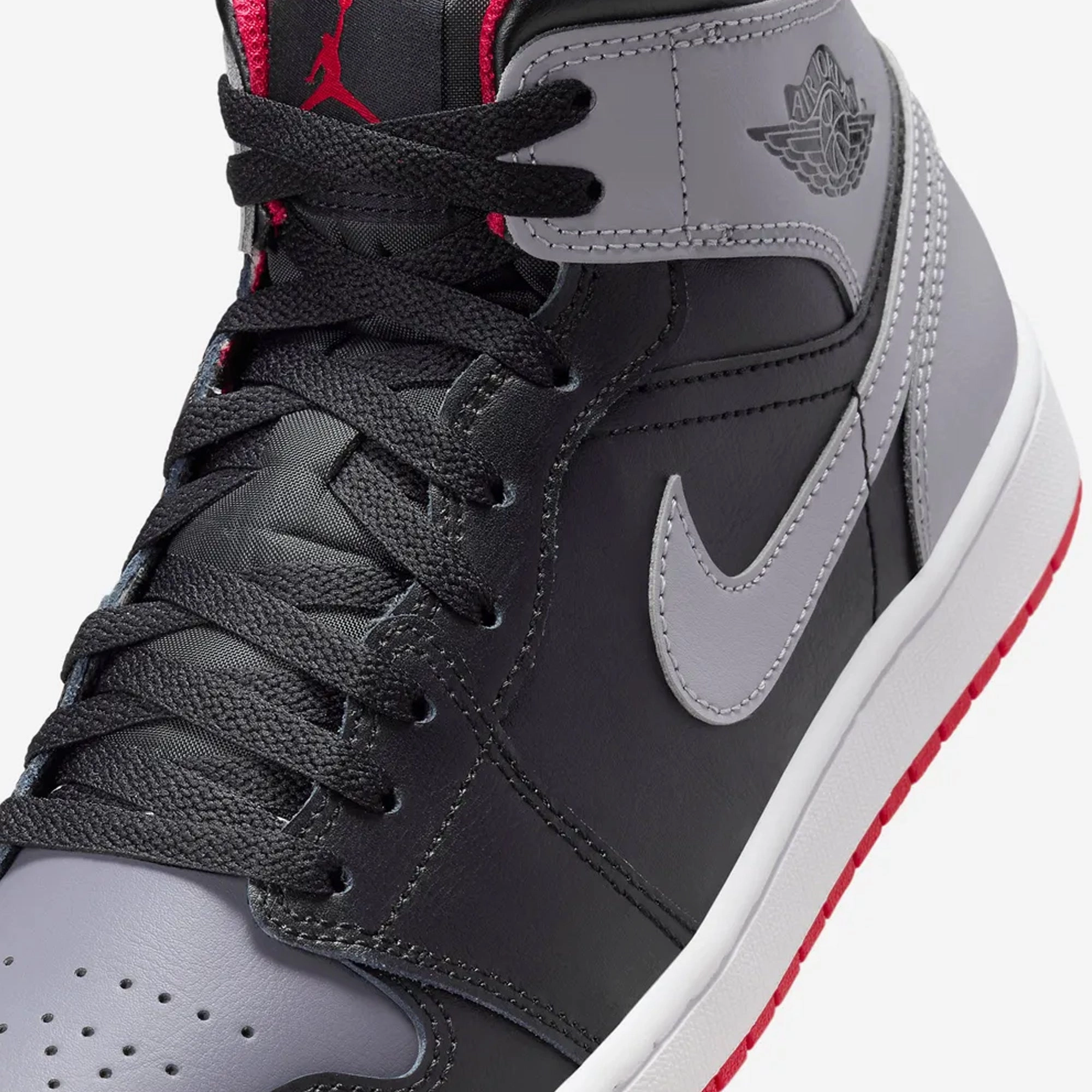 Jordan | AIR JORDAN 1 MID  { BLACK/CEMENT GREY-FIRE RED-WHITE