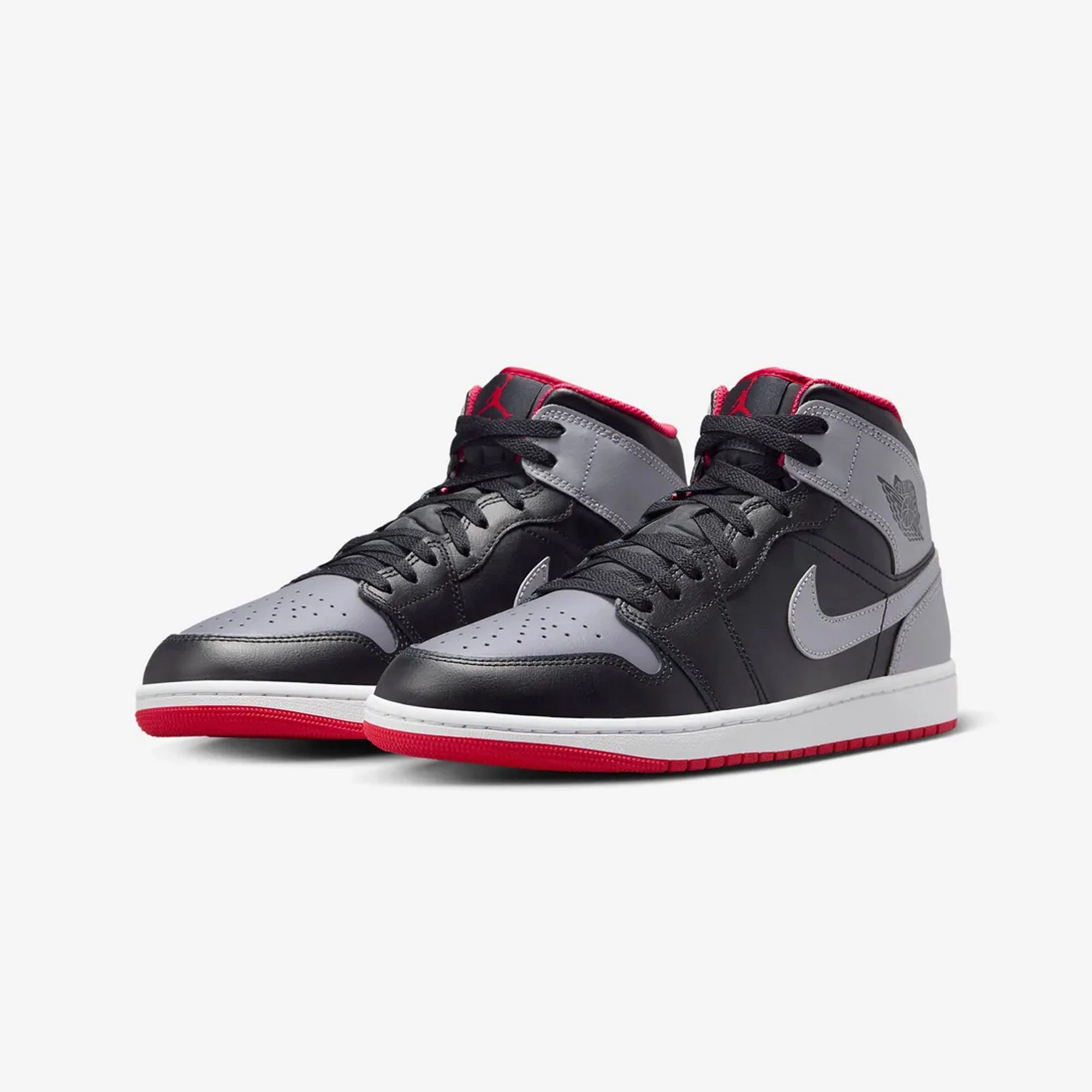 Jordan | AIR JORDAN 1 MID  { BLACK/CEMENT GREY-FIRE RED-WHITE