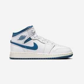 Jordan | AIR JORDAN 1 MID SE (GS)  { WHITE/INDUSTRIAL BLUE-SAIL