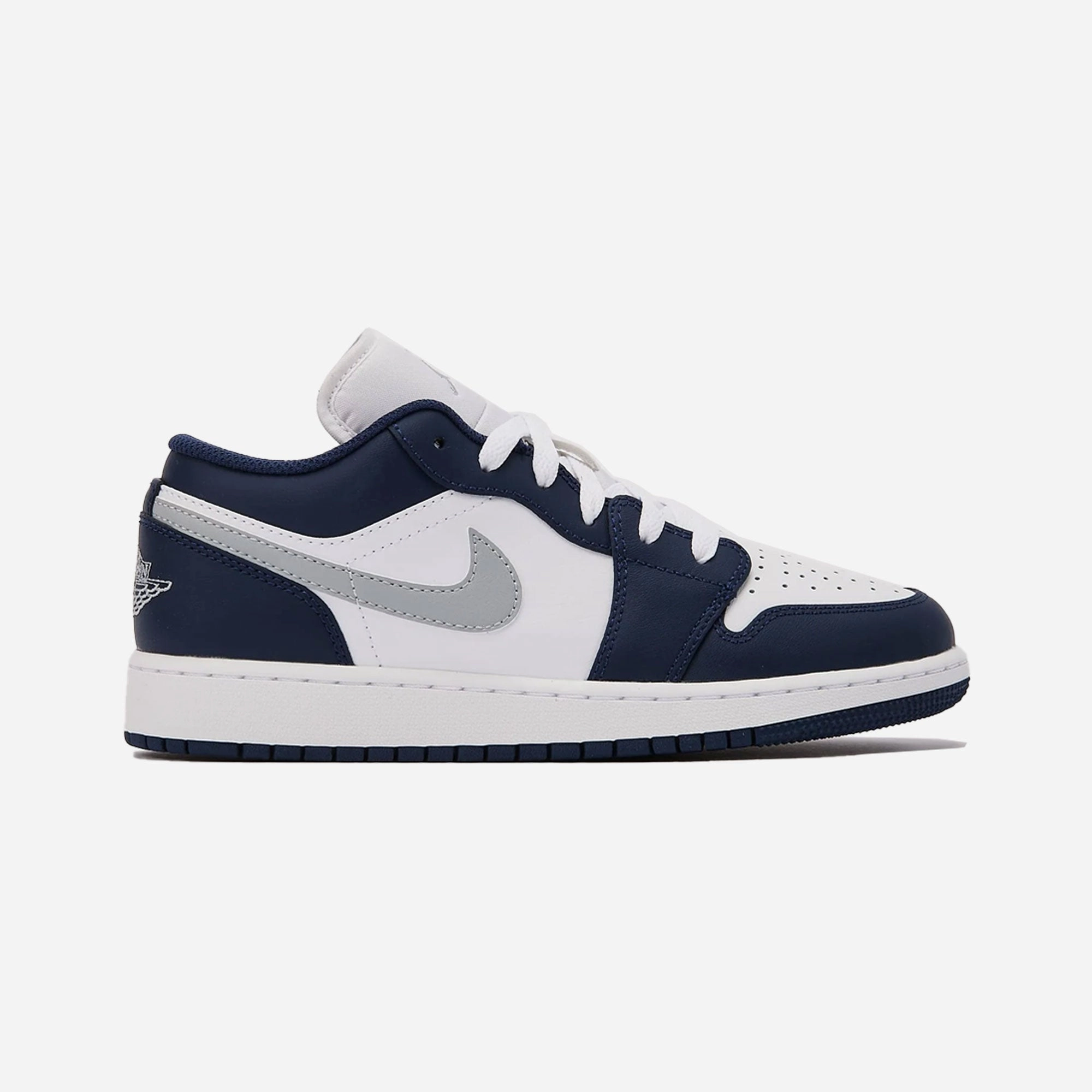 JORDAN | AIR JORDAN LOW 1 LOW (GS) { WHITE/WOLF GREY-MIDNIGHT NAVY