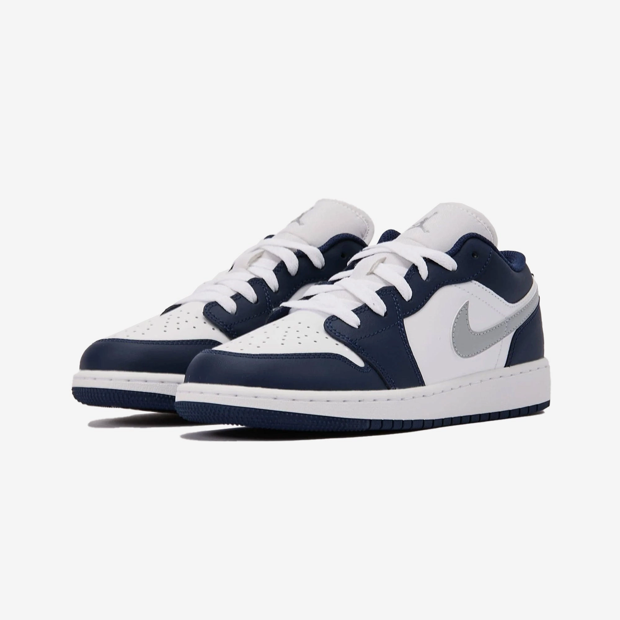 JORDAN | AIR JORDAN LOW 1 LOW (GS) { WHITE/WOLF GREY-MIDNIGHT NAVY