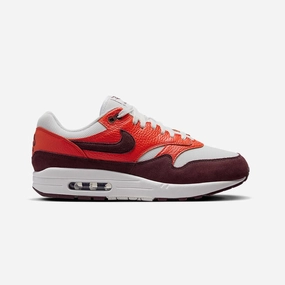 Nike | AIR MAX 1  { SUMMIT WHITE/BURGUNDY CRUSH-PICANTE RED