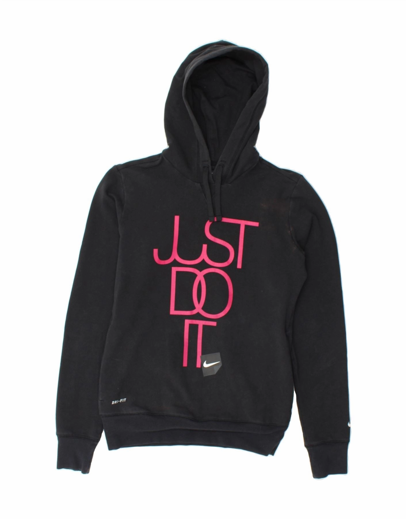 NIKE Womens Dri Fit Graphic Hoodie Jumper UK 10 Small Black Cotton