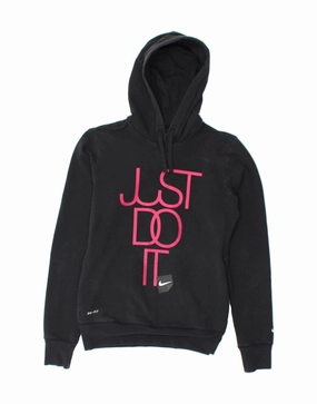 NIKE Womens Dri Fit Graphic Hoodie Jumper UK 10 Small Black Cotton