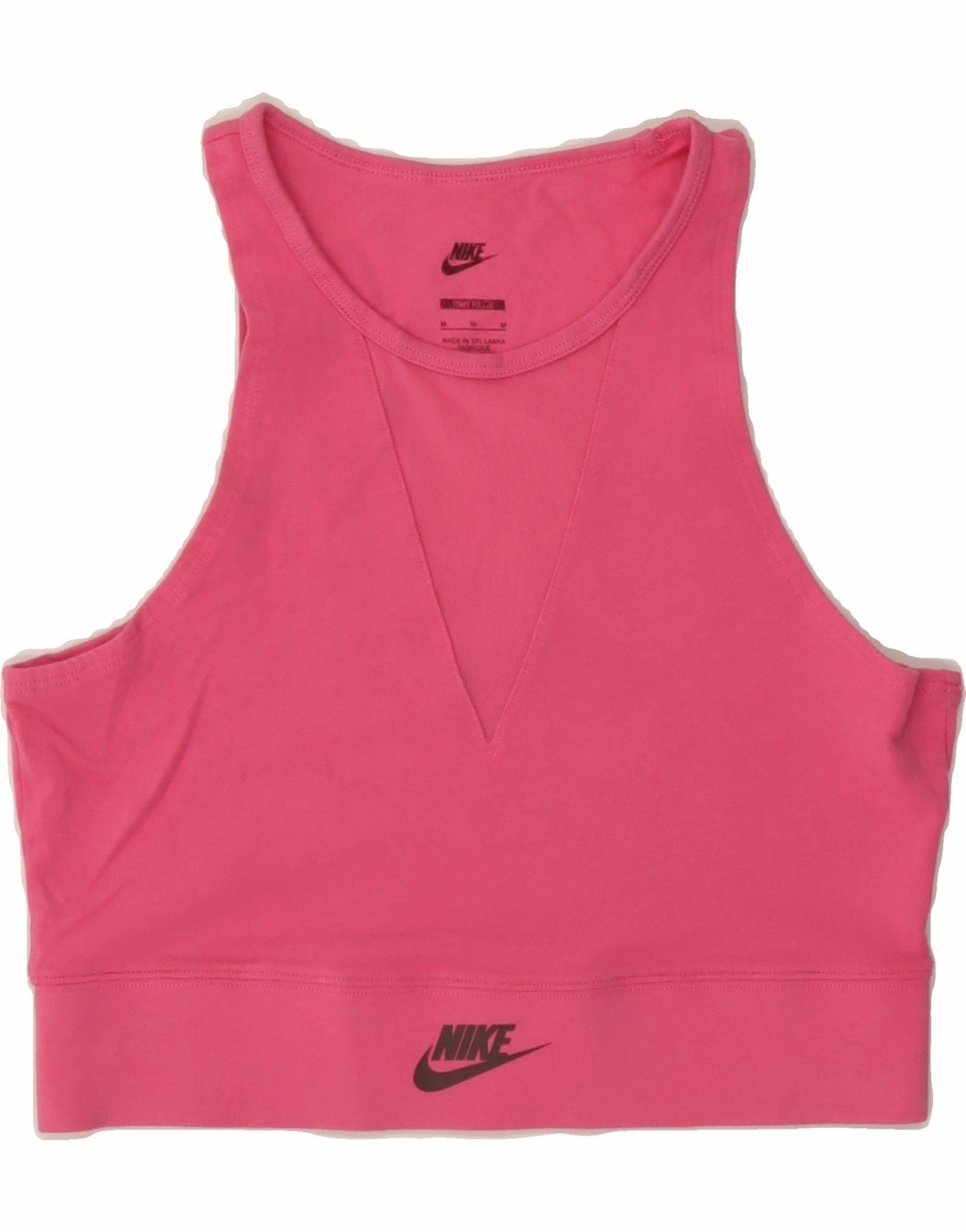 NIKE Womens Tight Fit Crop Graphic Vest Top UK 12 Medium Pink Cotton