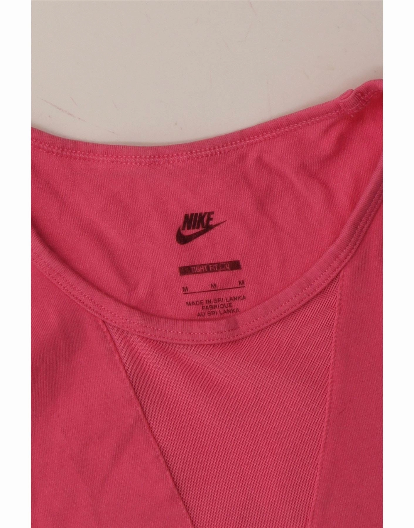 NIKE Womens Tight Fit Crop Graphic Vest Top UK 12 Medium Pink Cotton