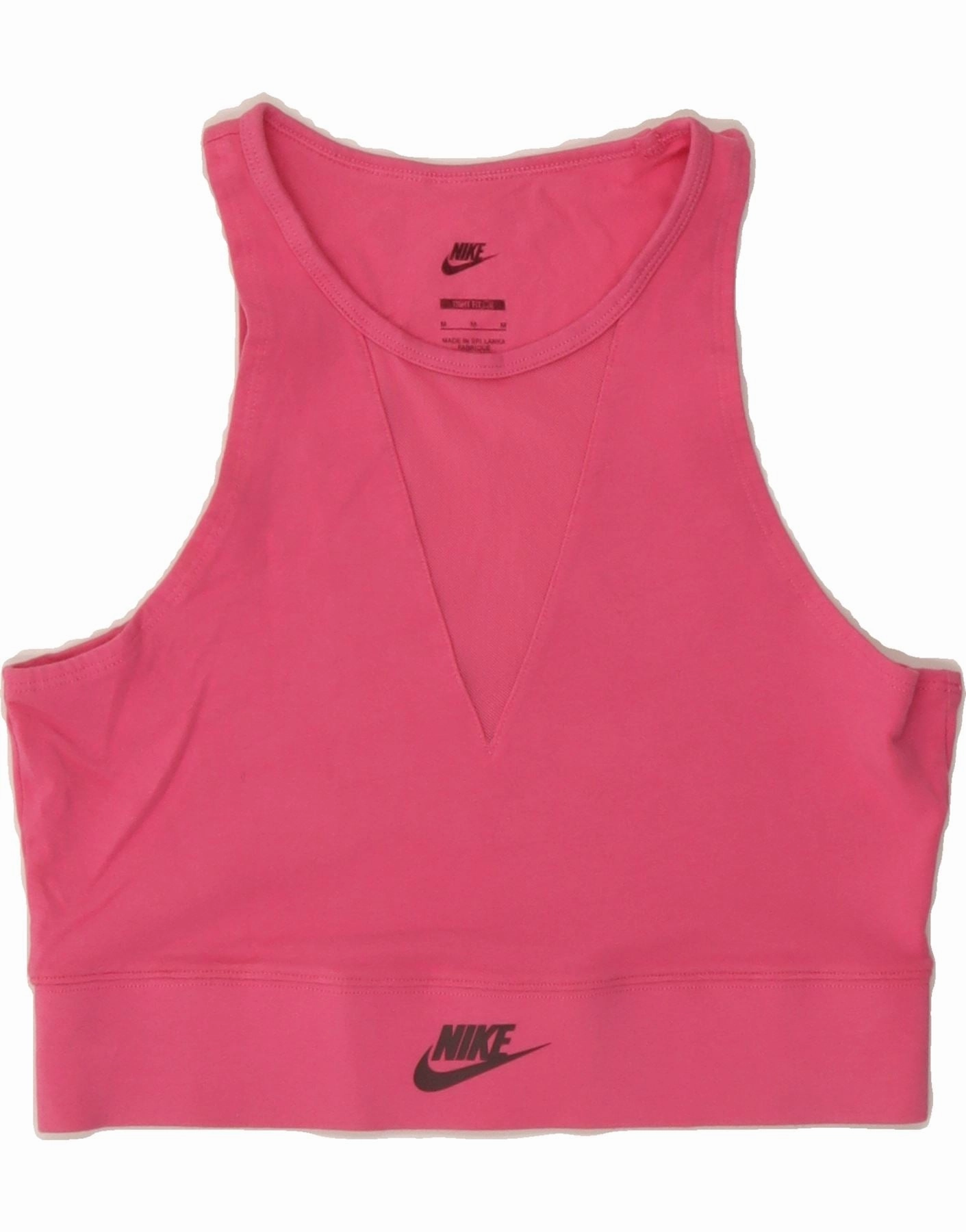 NIKE Womens Tight Fit Crop Graphic Vest Top UK 12 Medium Pink Cotton