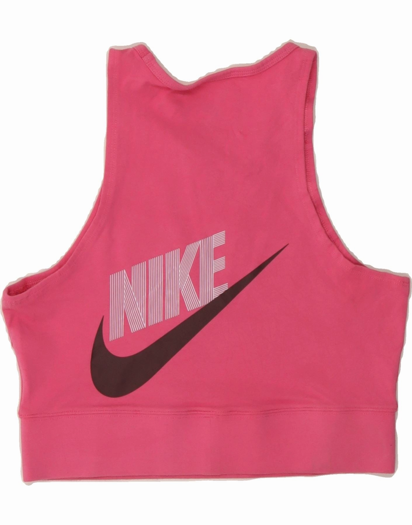 NIKE Womens Tight Fit Crop Graphic Vest Top UK 12 Medium Pink Cotton