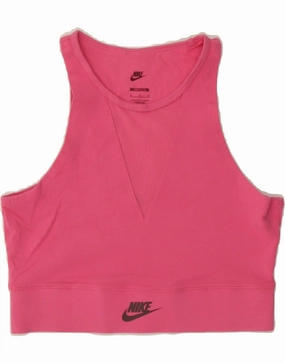 NIKE Womens Tight Fit Crop Graphic Vest Top UK 12 Medium Pink Cotton