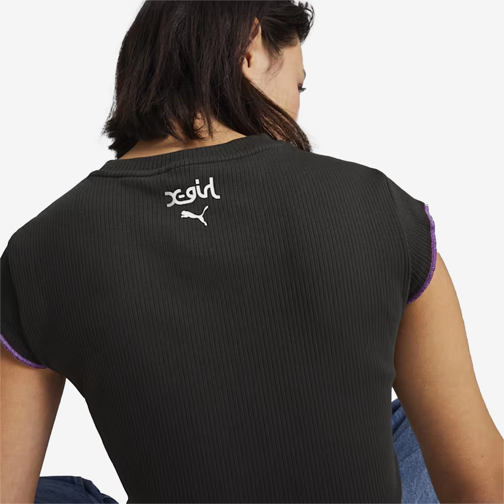 Puma | x X-GIRL RIBBED SLIM FIT TEE  { BLACK