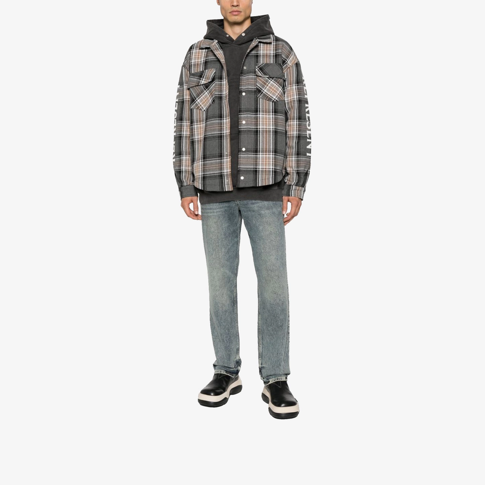 Represent | QUILTED FLANNEL SHIRT  { GREY CHECK