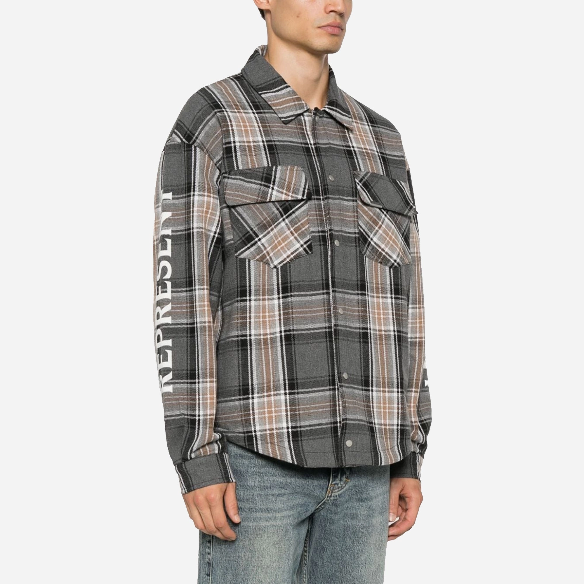 Represent | QUILTED FLANNEL SHIRT  { GREY CHECK