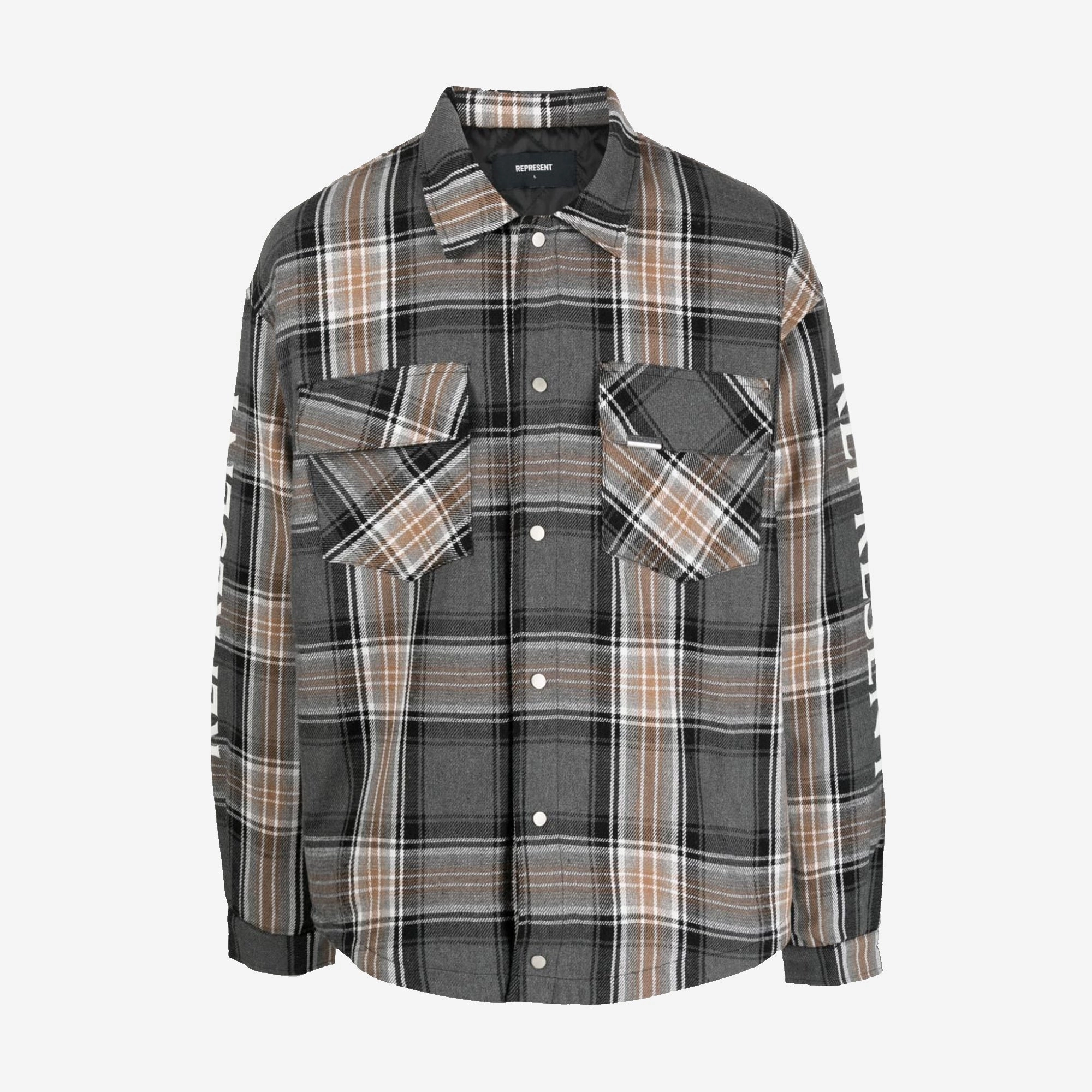 Represent | QUILTED FLANNEL SHIRT  { GREY CHECK