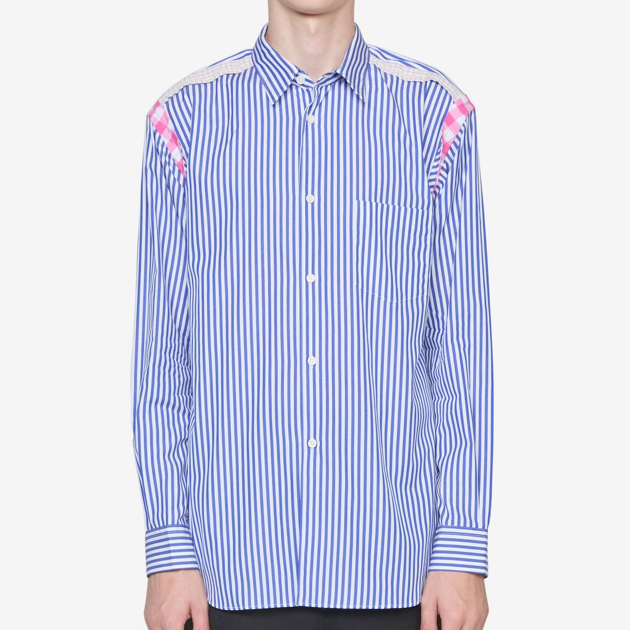 Striped Gingham Trim Shirt Blue