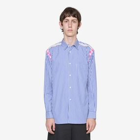 Striped Gingham Trim Shirt Blue