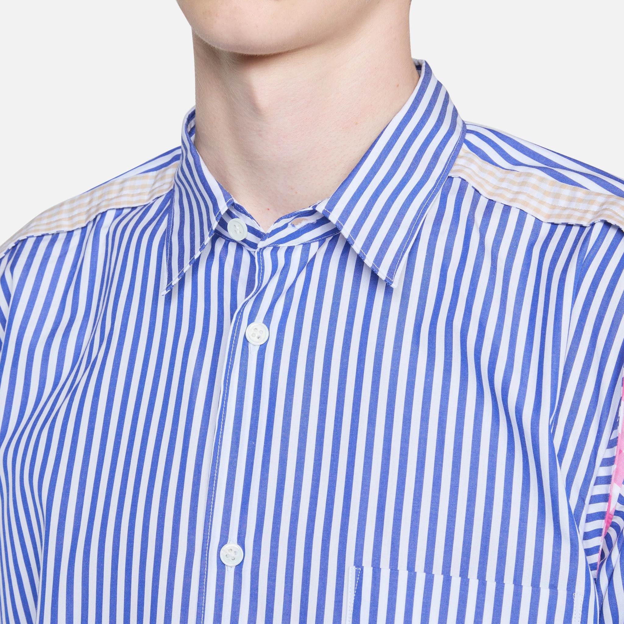 Striped Gingham Trim Shirt Blue
