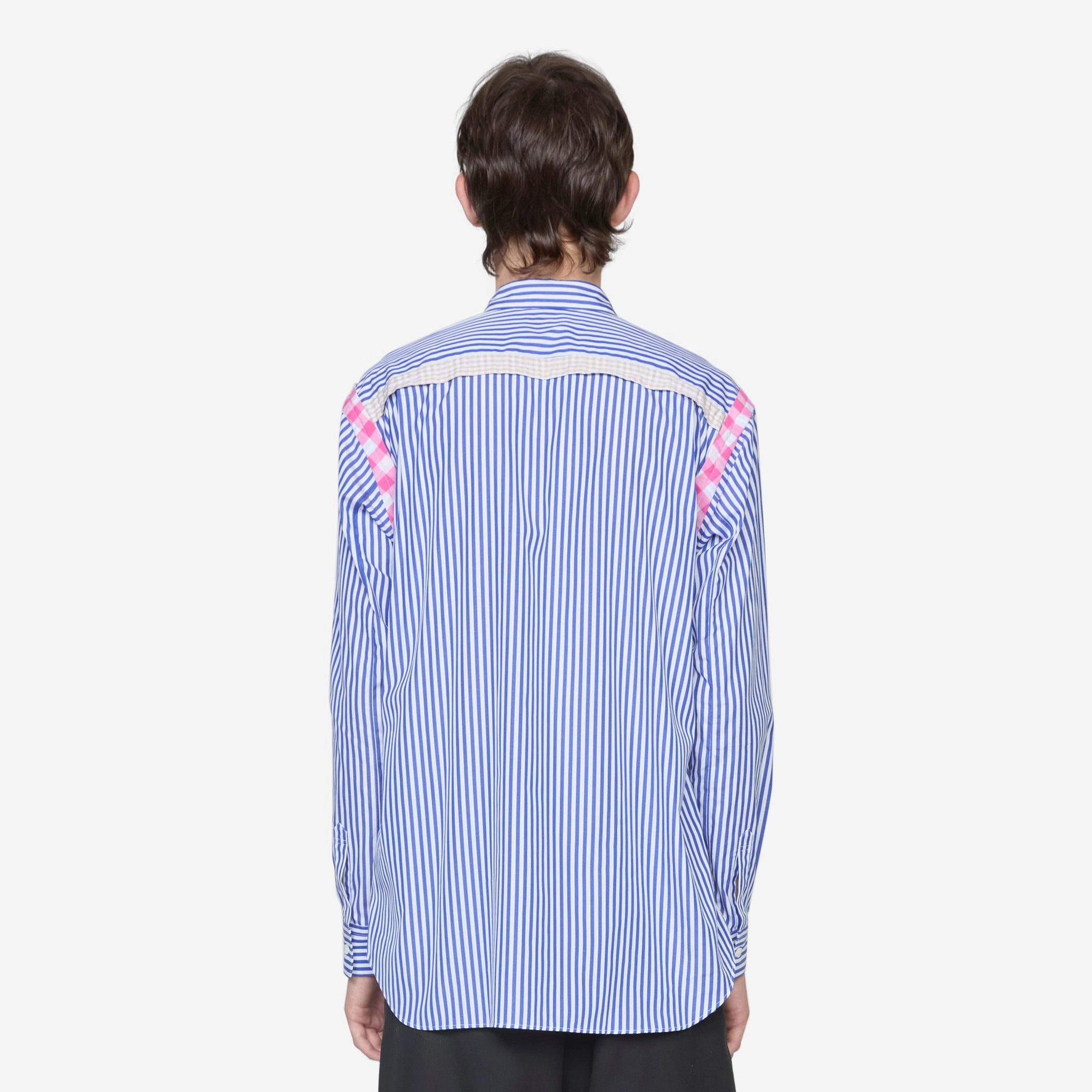 Striped Gingham Trim Shirt Blue