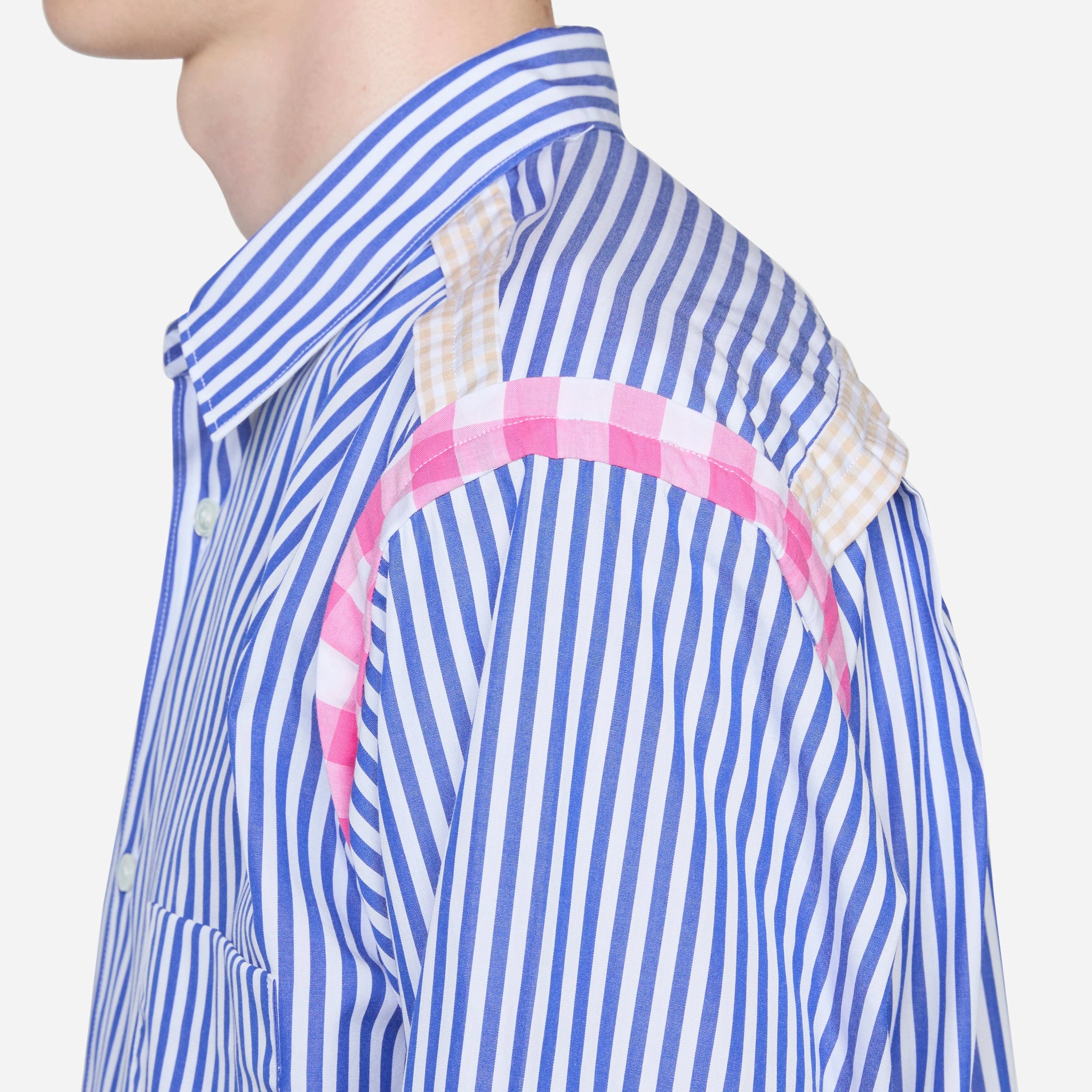 Striped Gingham Trim Shirt Blue