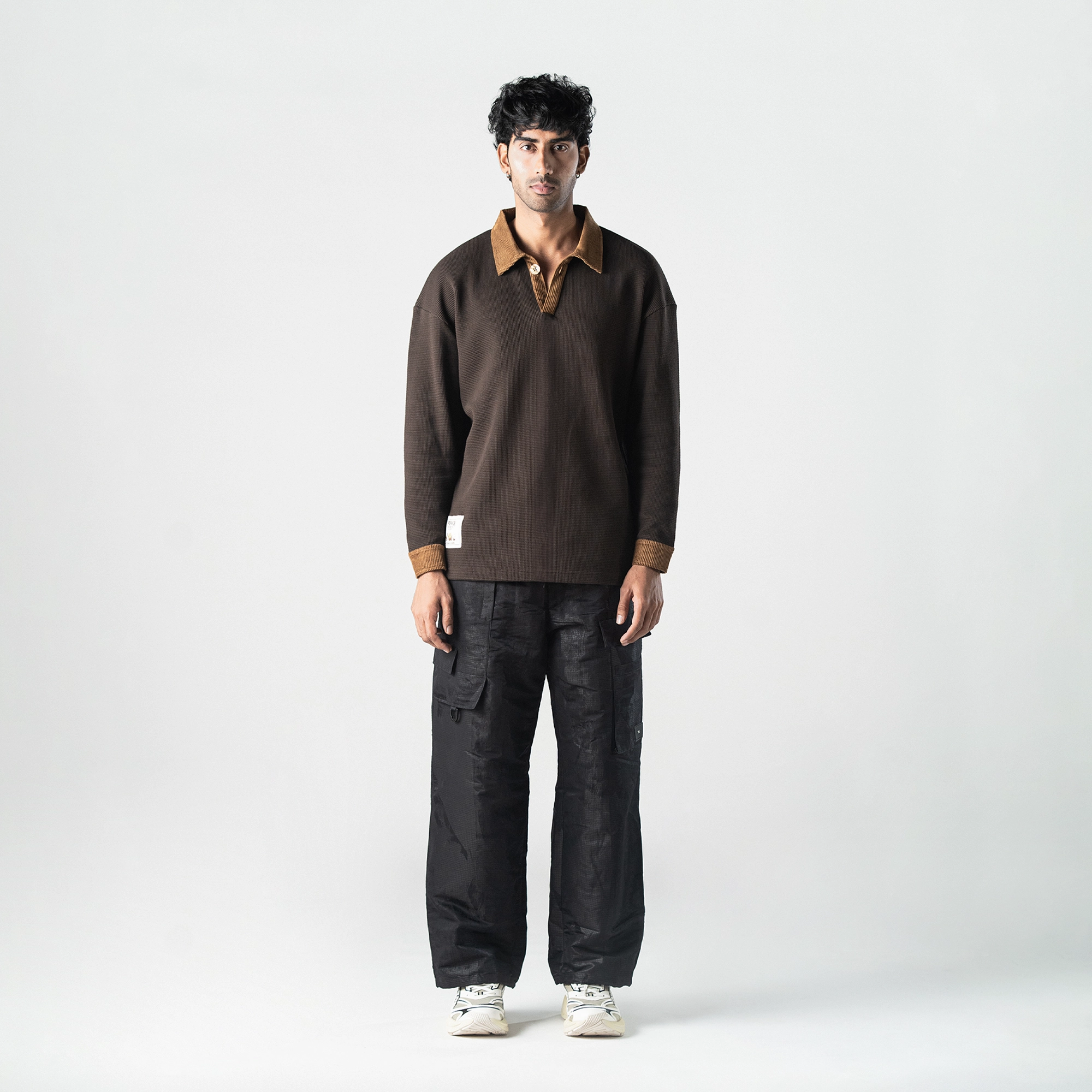 Superkicks | POLO: WAFFLE KNIT WITH CORDUROY DETAILS  { BROWN