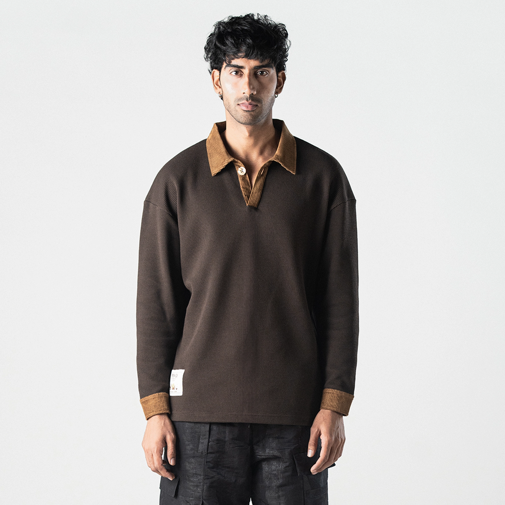 Superkicks | POLO: WAFFLE KNIT WITH CORDUROY DETAILS  { BROWN